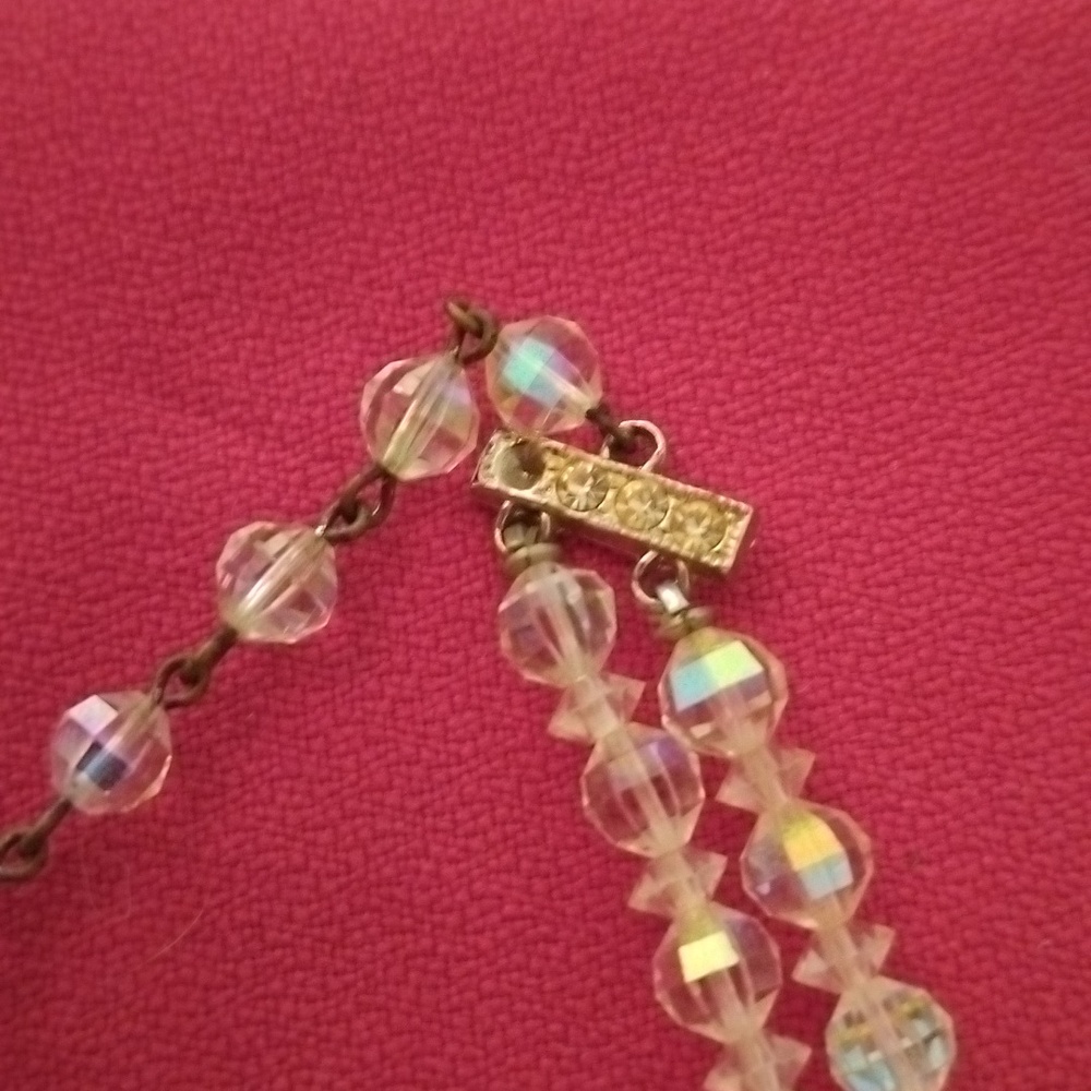 Vtg LOT of 2 AB Rock Crystal Chokers Double Strand and Single Strand - Picture 9 of 13